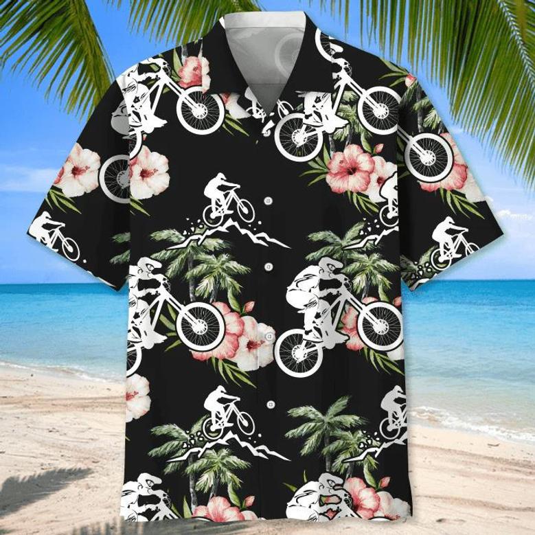 Mountain Bike Seamless Pattern , Men's Unisex Summer Beach Casual Short Sleeve Summer Vacation Beach Shirts Unisex Hawaiian Shirt Aloha Shirt