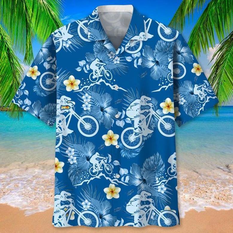 Mountain Bike Tropical Tree , Men's Unisex Summer Beach Casual Short Sleeve Summer Vacation Beach Shirts Unisex Hawaiian Shirt Aloha Shirt