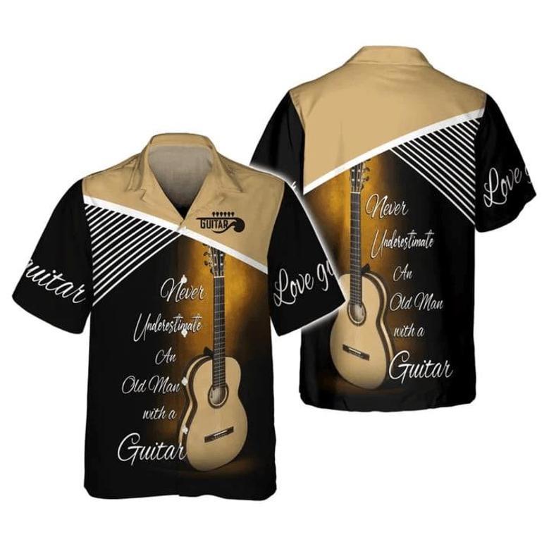 Old Man With Guitar , Love Guitar , Men's Guitarist Hawaii Shirt Unisex Hawaiian Shirt Aloha Shirt