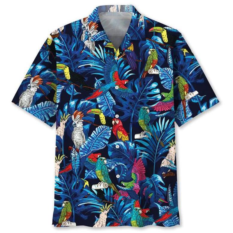 Parrot Tropical , Men's Unisex Summer Beach Casual Short Sleeve Summer Vacation Beach Shirts Unisex Hawaiian Shirt Aloha Shirt