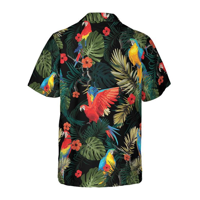 Parrots Dark Tropical Pattern Hawaiian Shirt For Men Summer Gifts