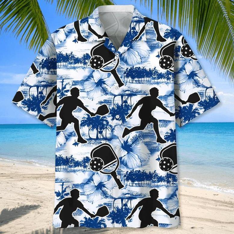 Pickleball Blue Nature , Men's , Tropical Aloha Shirts Short Sleeve Beach Holiday Casual Shirts Unisex Hawaiian Shirt Aloha Shirt