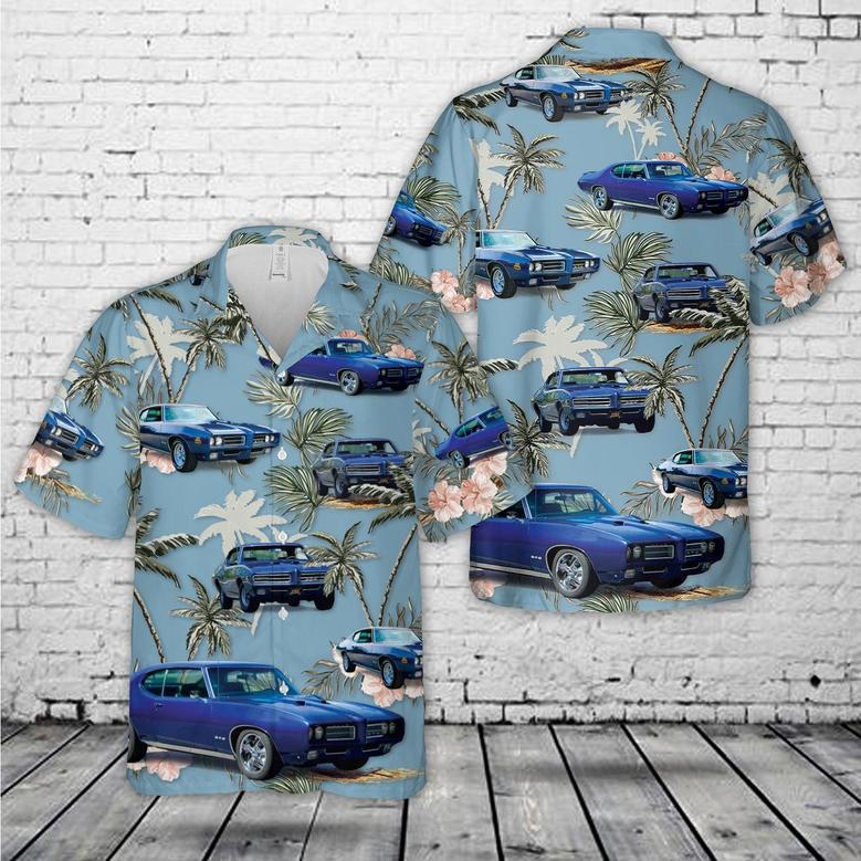 Pontiac Gto (1969) Blue Hawaiian Shirt, Classic Car Hawaiian Shirt, Vintage Car Shirt Summer Gifts