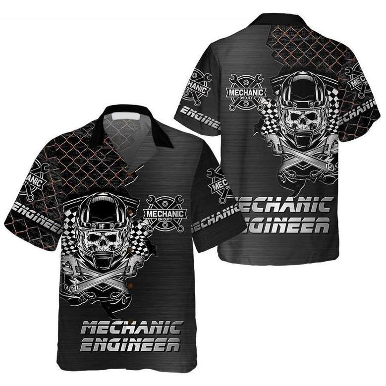 Premium Mechanic Hawaiian Shirt, Cool Skull Mechanic Shirt For Men, Best Gift For Mechanic Summer Gifts