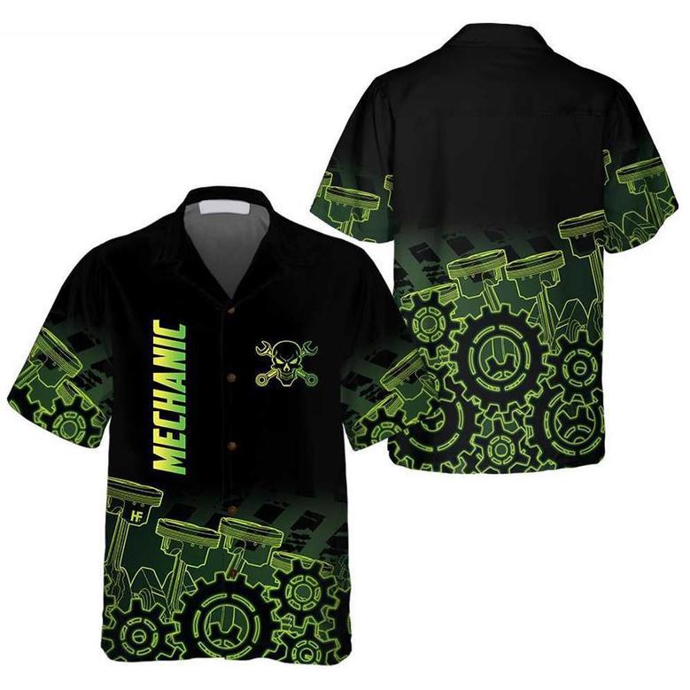 Premium Mechanic Hawaiian Shirt, Cool Skull Mechanic Shirt For Men, Best Gift For Mechanic Summer Gifts