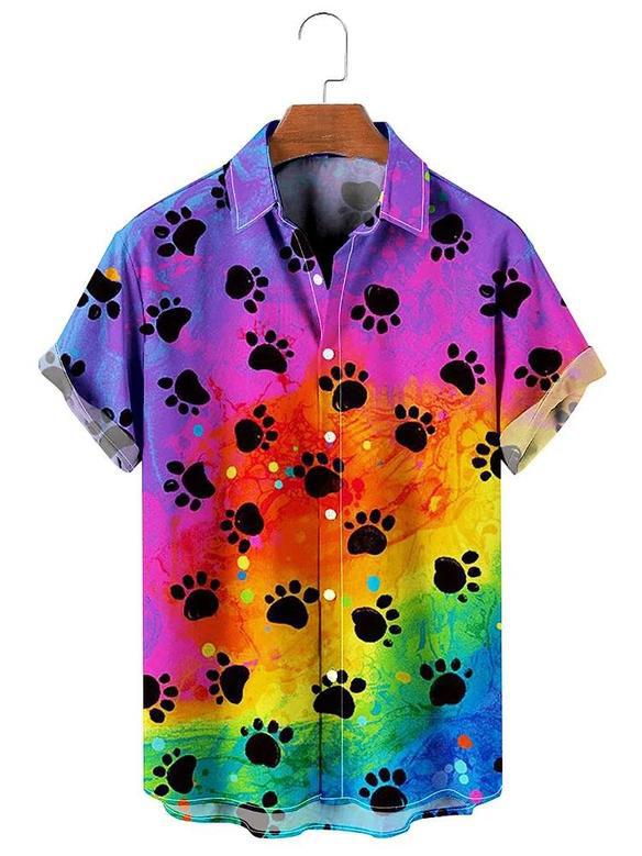 Rainbow Of Paw Print , For Men, Gift For Dog Lover Unisex Hawaiian Shirt Aloha Shirt