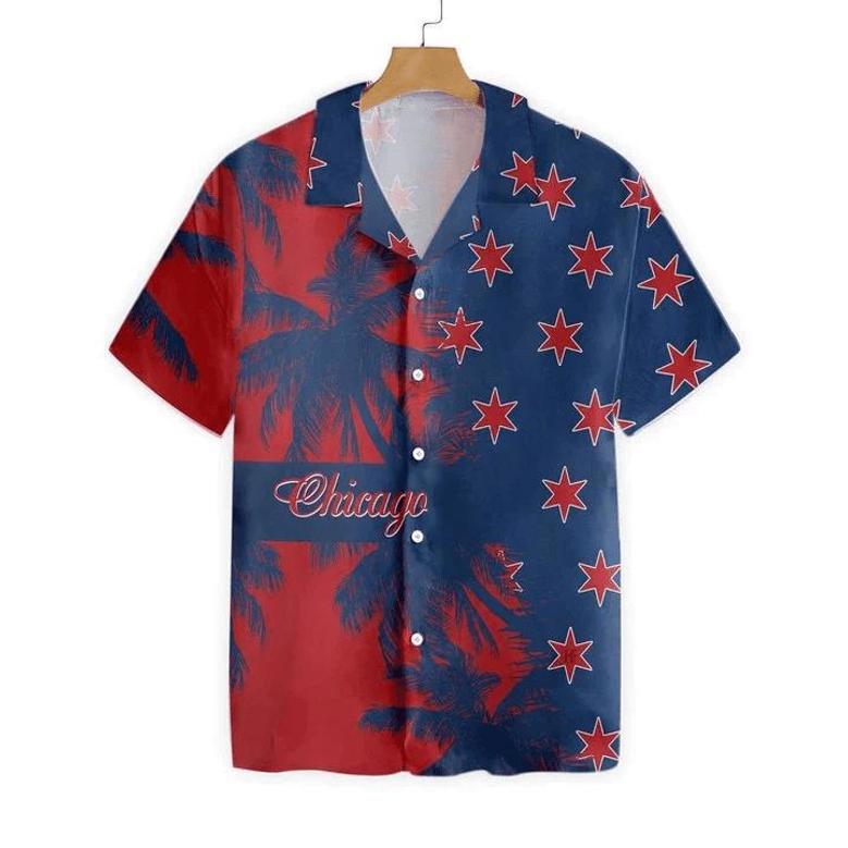 Red And Blue Chicago Watercolor Hawaiian Shirt Summer Gifts