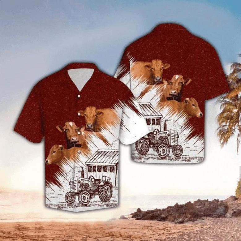 Red Angus Cow Farm Hawaiian Shirt For Men & Women, Hawaii Shirt Men, Aloha Shirt, Tropical Sleeve Summer Summer Gifts