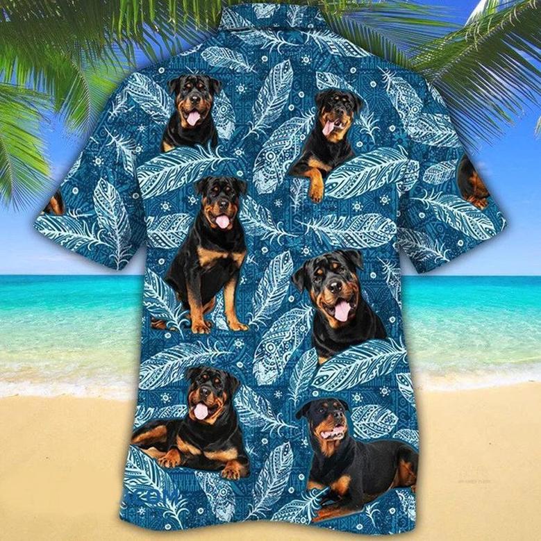 Rottweiler Dog Lovers Blue Feather Hawaii Hawaiian Shirt Summer Gifts