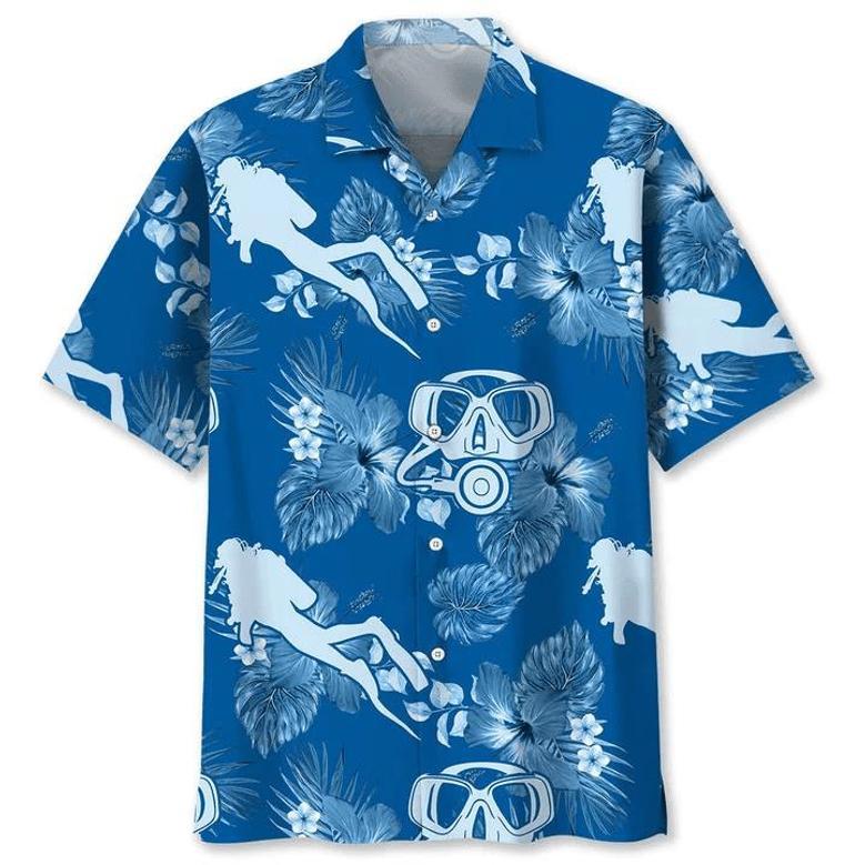 Scuba Diving Usa Blue Tropical Hawaiian Shirt, Scuba Diving Shirt, Scuba Diver Shirt, For Men And Women Unisex Hawaiian Shirt Aloha Shirt