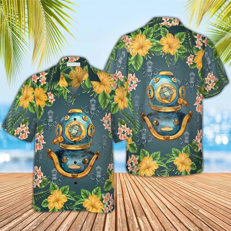 Scuba Diving Vintage Helmet , Summer For Men And Women Unisex Hawaiian Shirt Aloha Shirt