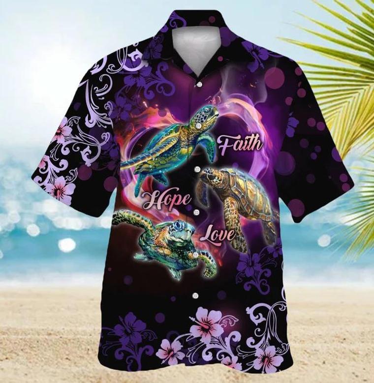 Sea Turtle T Shirt - Colorful Turtles With Blue Flowers Hawaii Shirt - Gifts For Turtle Lovers Unisex Hawaiian Shirt Aloha Shirt