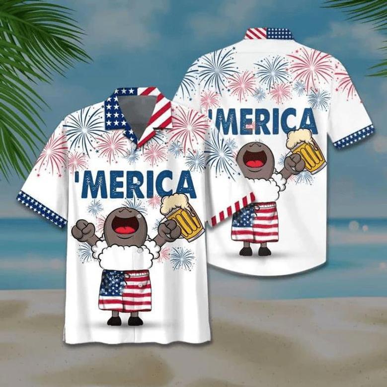 Sheep And Beer Hawaiian Shirt, Of July Hawaiian Shirt, Sheep American Flag Hawaiian Shirts For Men, Women Summer Gifts