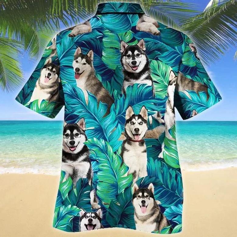 Siberian Husky Dog Lovers Gift Summer Beach Palm Tree Pattern Hawaiian Shirt Summer Gifts