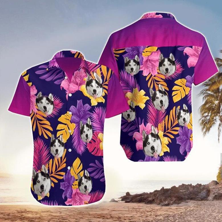 Siberian Husky Tropical All Over Printed Hawaiian Shirt, Men's Hawaiian Shirt Summer Gifts