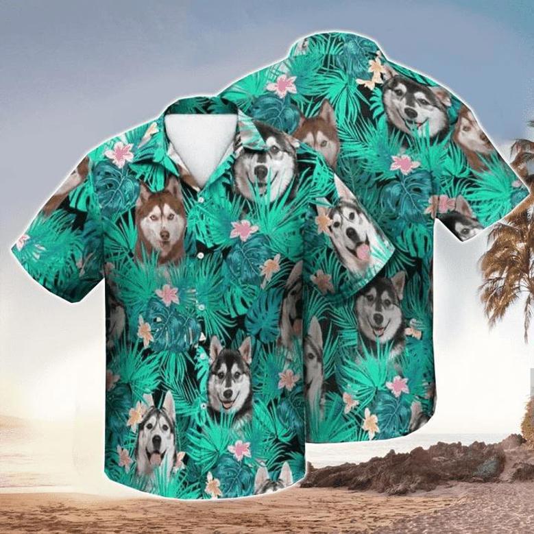 Siberian Husky Tropical All Over Printed Hawaiian Shirt, Men's Hawaiian Shirt Summer Gifts