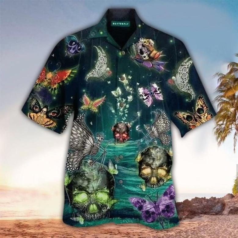 Skull All Printed Black Hawaii Shirt, Perfect For Skull Lover, For Men Unisex Hawaiian Shirt Aloha Shirt