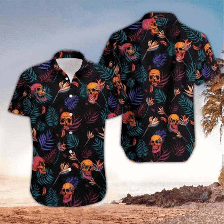 Skull All Printed Black Hawaii Shirt, Perfect For Skull Lover, For Men Unisex Hawaiian Shirt Aloha Shirt