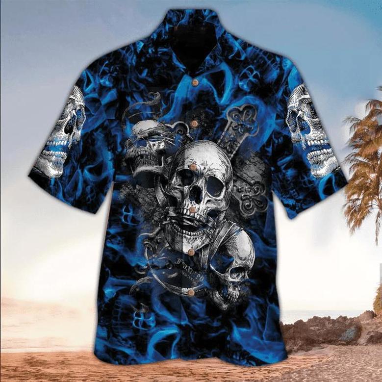 Skull All Printed Black Hawaii Shirt, Perfect For Skull Lover, For Men Unisex Hawaiian Shirt Aloha Shirt