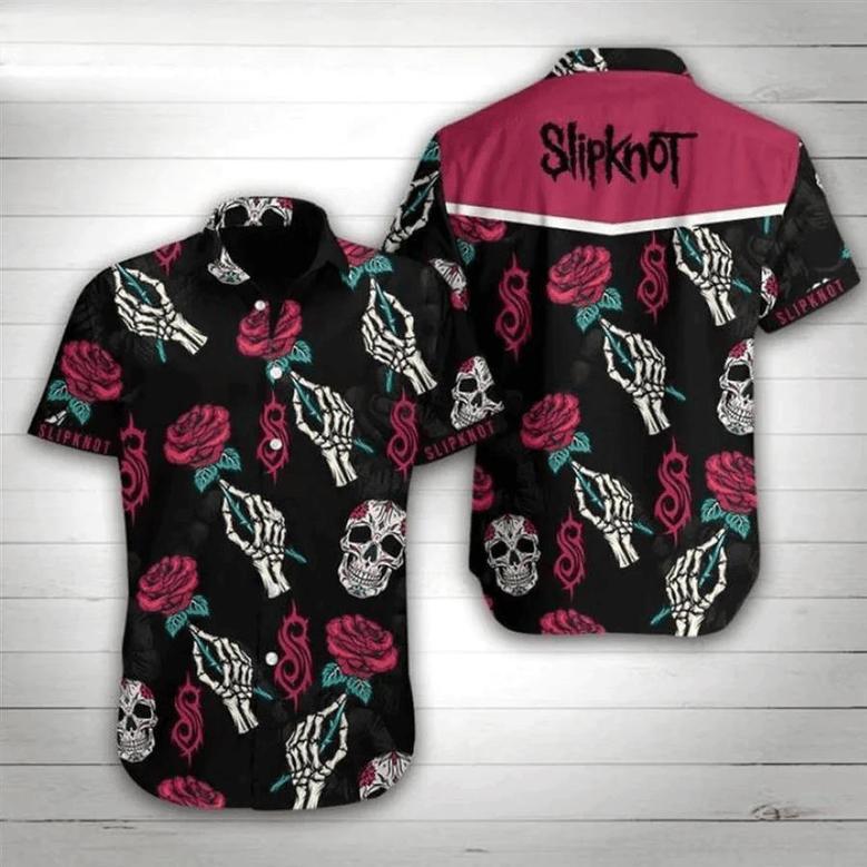 Slipknot Band Rose Skull - Mens - Best S - Skull Gifts For Him Unisex Hawaiian Shirt Aloha Shirt