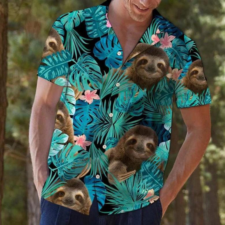 Sloth Tropical Palm Leaves Summer Vacation Gift Ideal Hawaiian Shirt Summer Gifts