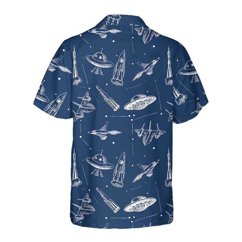 Space Aircraft Seamless Pattern Hawaiian Shirt, Navy Aircraft Aviation Shirt For Men Summer Gifts