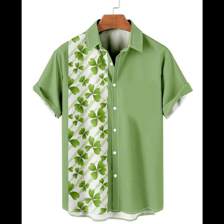 St. Patrick's Day Clover Rainbow Casual Men's Large Short Sleeve Shirt Unisex Hawaiian Shirt Aloha Shirt