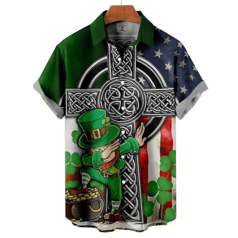 St. Patrick's Day Clover Rainbow Casual Men's Large Short Sleeve Shirt Unisex Hawaiian Shirt Aloha Shirt