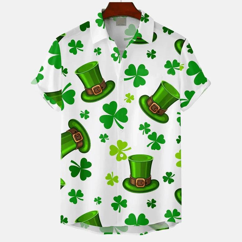 St. Patrick's Day Clover Rainbow Casual Men's Large Short Sleeve Shirt Unisex Hawaiian Shirt Aloha Shirt