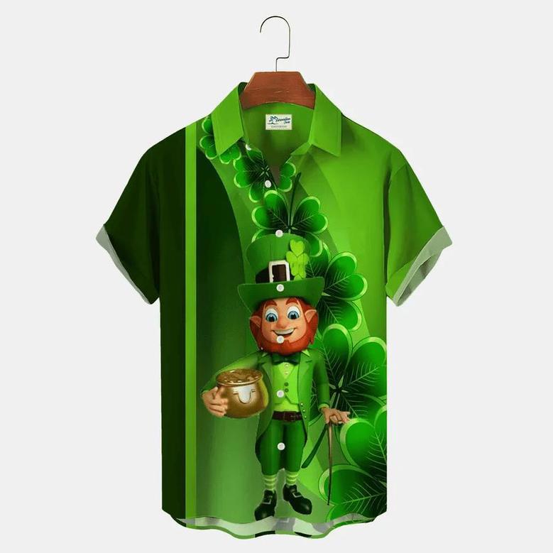 St. Patrick's Day Green Shamrock Dinosaur Fun Print Plus Size Vacation Shirt Unisex Hawaiian Shirt Aloha Shirt