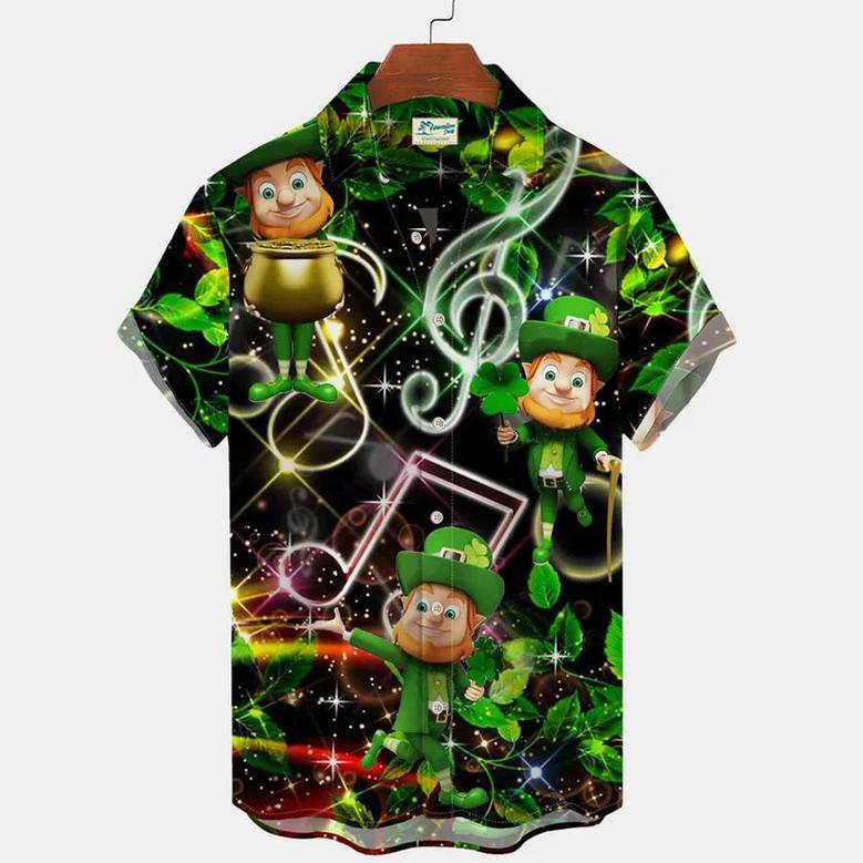 St. Patrick's Day Green Shamrock Dinosaur Fun Print Plus Size Vacation Shirt Unisex Hawaiian Shirt Aloha Shirt