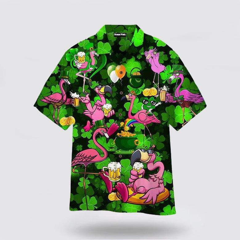 St Patrick�S Day Hawaiian Shirt, Flamingos Drink Beer St Patrick's Day Hawaiian Shirt, St Patrick's Day Shirts Summer Gifts