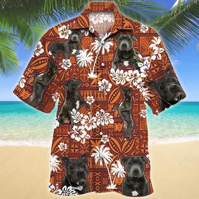 Staffordshire Bull Terrier Dog Red And Orange Tribal Pattern Hawaiian Shirt Summer Gifts