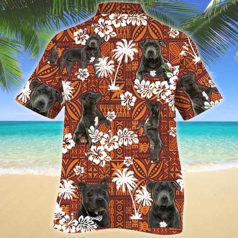 Staffordshire Bull Terrier Dog Red And Orange Tribal Pattern Hawaiian Shirt Summer Gifts