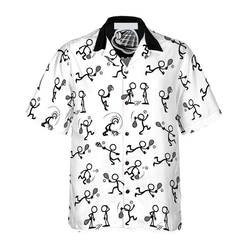 Stick Figures Tennis Black And White Hawaiian Shirt For Men, All Over Printed Tennis Shirt Summer Gifts