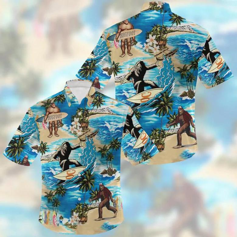 Summer Bigfoot Hawaii Shirt, Hawaiian Shirts For Men Short Sleeve Aloha Beach Shirt Summer Gifts