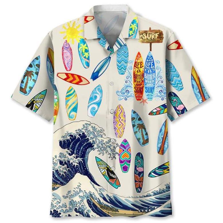 Surfing Hawaiian Nature , Aloha Shirts Short Sleeve Beach Holiday Casual Shirts Unisex Hawaiian Shirt Aloha Shirt