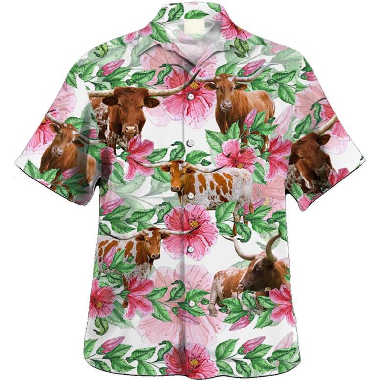 Texas Longhorn Cow , Farmer S, Tropical Shirts, Gift For Him, Funny S Unisex Hawaiian Shirt Aloha Shirt