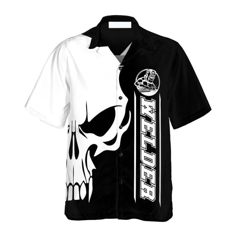 The Welder Skull Black White Hawaiian Shirt For Men Summer Gifts