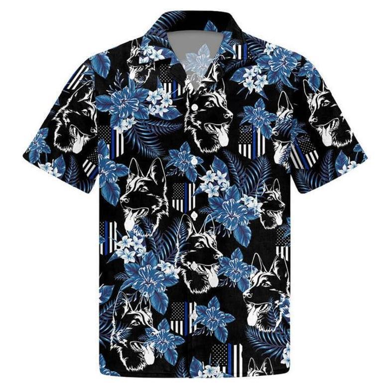 Thin Blue Line German Shepherd Police Seamless Pattern , For Men Unisex Hawaiian Shirt Aloha Shirt