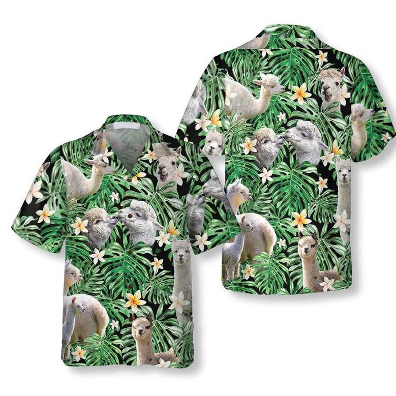 Tropical Alpaca Pattern Hawaiian Shirt, Funny Alpaca Print Shirt For Men & Women Summer Gifts