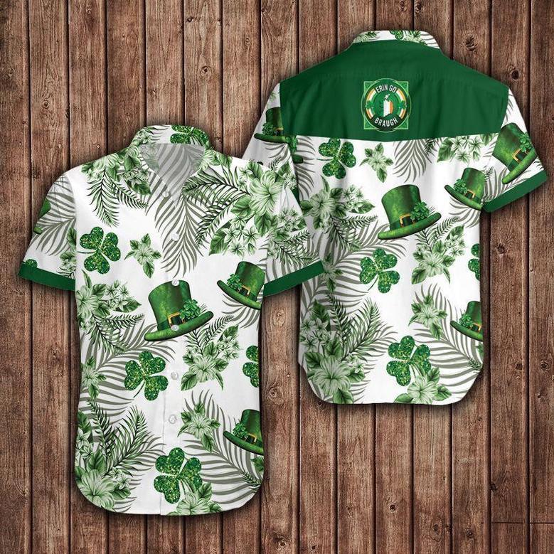 Tropical Hibiscus St Patrick's Day Irish Shamrock Unisex Hawaiian Shirt Aloha Shirt