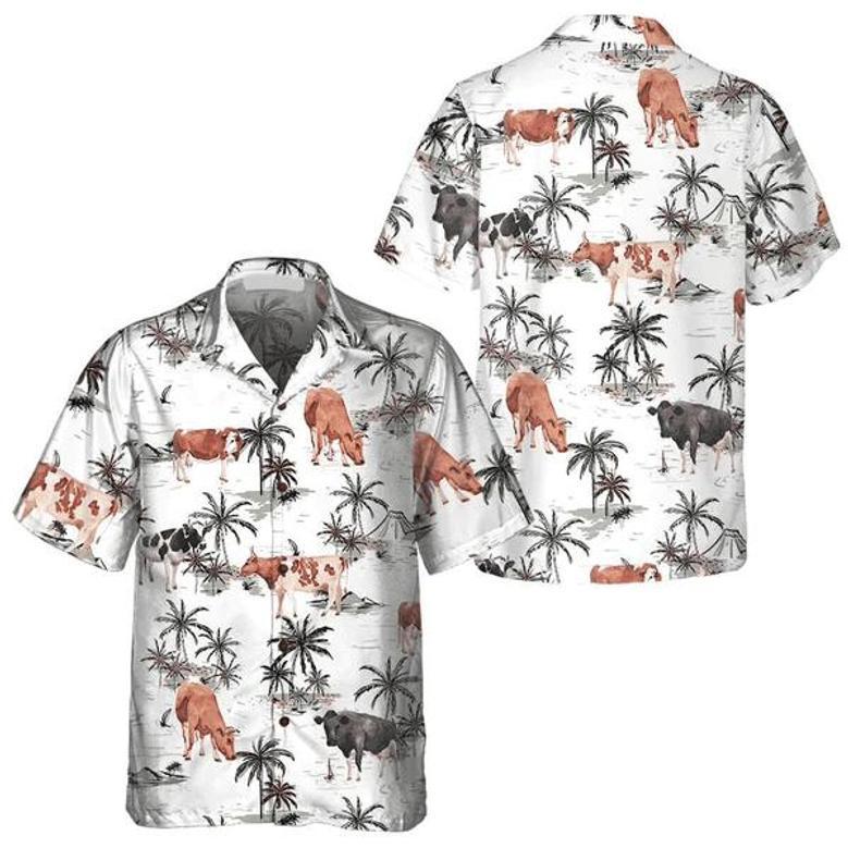 Tropical Island And Cows Pattern All Printed , Summer Gifts For Men And Women Unisex Hawaiian Shirt Aloha Shirt