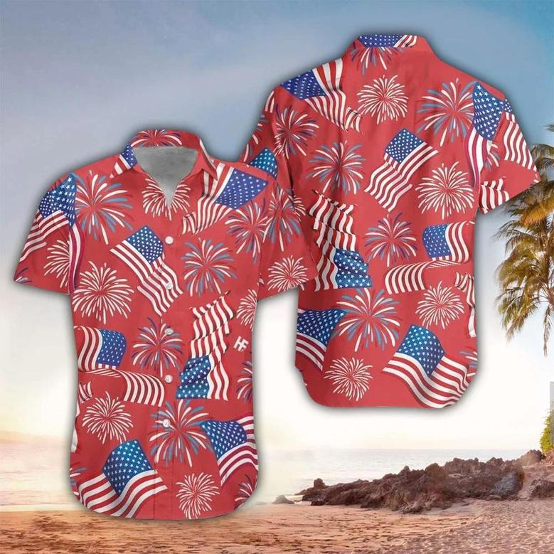 Truck And Firework Pattern Hawaiian Shirt - Of July Button Down Aloha Shirt Summer Gifts