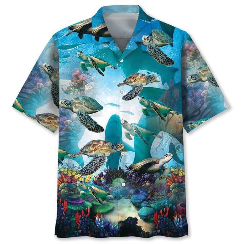 Turtle Ocean , Unisex Summer Beach Casual Short Sleeve Summer Vacation Beach Shirts Unisex Hawaiian Shirt Aloha Shirt