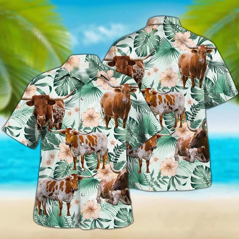 Tx Longhorn For Farm Lovers - Tx Longhorn Cow , For Men And Women Unisex Hawaiian Shirt Aloha Shirt