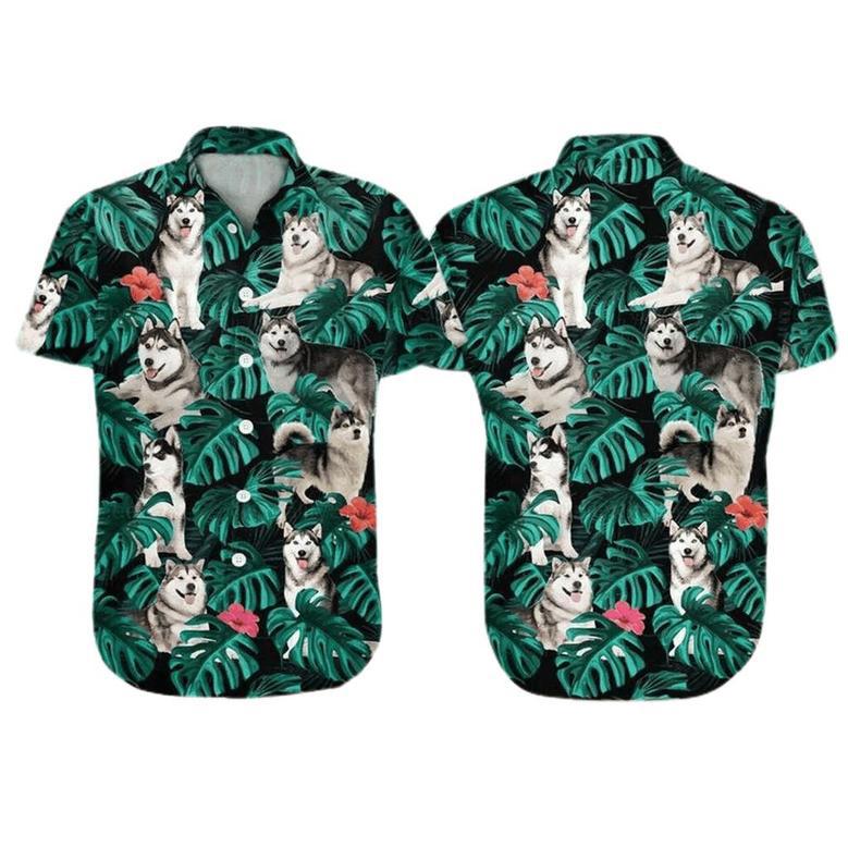 Usky Dog Aloha - Funny Husky Dog Pet , Tropical Leaves Pattern For Men Unisex Hawaiian Shirt Aloha Shirt