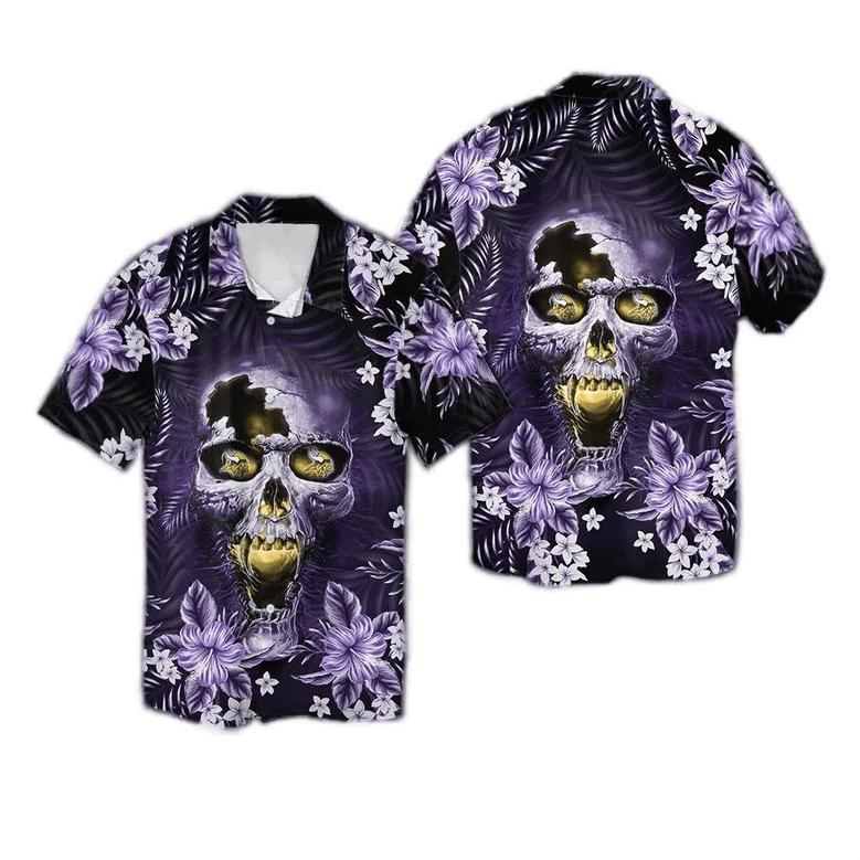 Vikings Minnesota Vikings Symbol Skull Graphic Purple Hawaii Shirt Minnesota Vikings Aloha Shirt Unisex Hawaiian Shirt Aloha Shirt