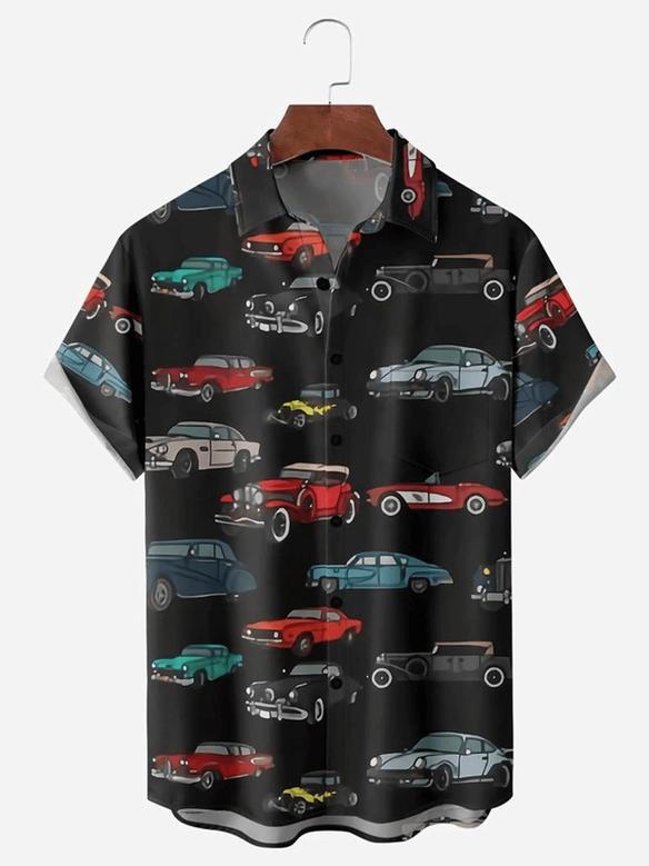 Vintage Car Chest Pocket Men's Hawaiian Shirts Unisex Hawaiian Shirt Aloha Shirt