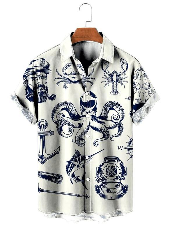 Vintage S Nautical Mermaid Easy Care Aloha Shirts Unisex Hawaiian Shirt Aloha Shirt